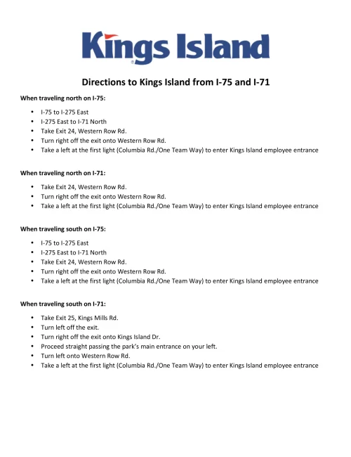 Directions to Kings Island 1