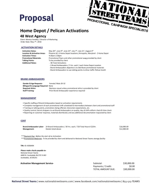 Home Depot Pelican Activations Proposal
